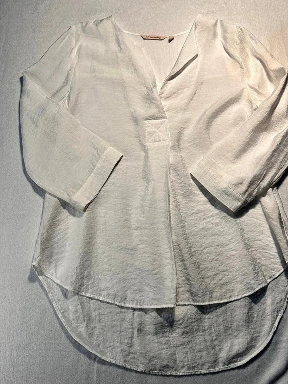 Soft Surroundings White Linen Split Neck Tunic Top Medium Coastal Grandma